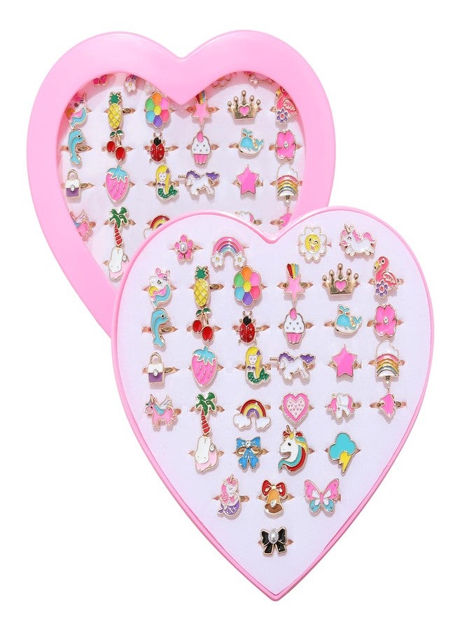 PASEMM 36pcs Little Girl Jewel Rings, Adjustable Unicorn Rings Toys, No Duplication Kids Play Ring in Box,Dress Up for 4-12 Year Old Girls, Birthday Christmas Valentine's Day Holiday Gifts - Image 1